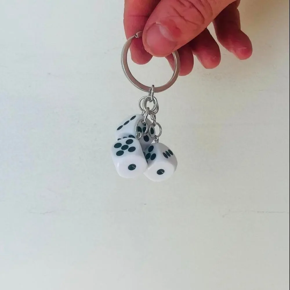 Y2k 2000s vintage style white dice key chain